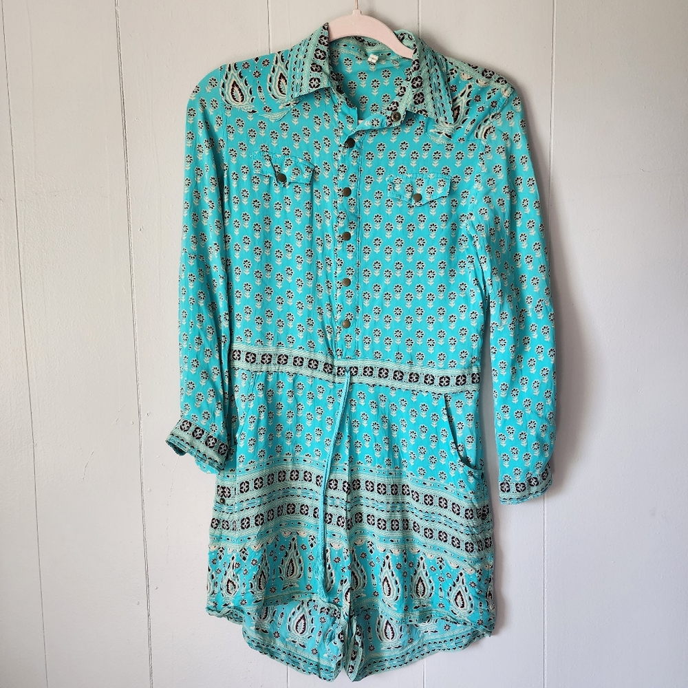 Spell & the Gypsy Gypsiana Playsuit Romper XS Turquoise Summer Western Vacation